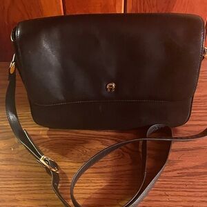 Etienne Aigner Black Leather Messenger Bag